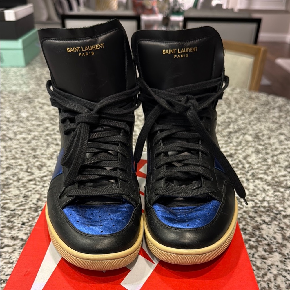 Saint Laurent Men's Black and Blue High-Top Sneakers
